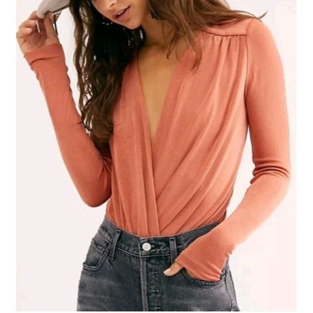 Intimately Free People Turnt Bodysuit Women's XS Orange Plunge Deep V Surplice